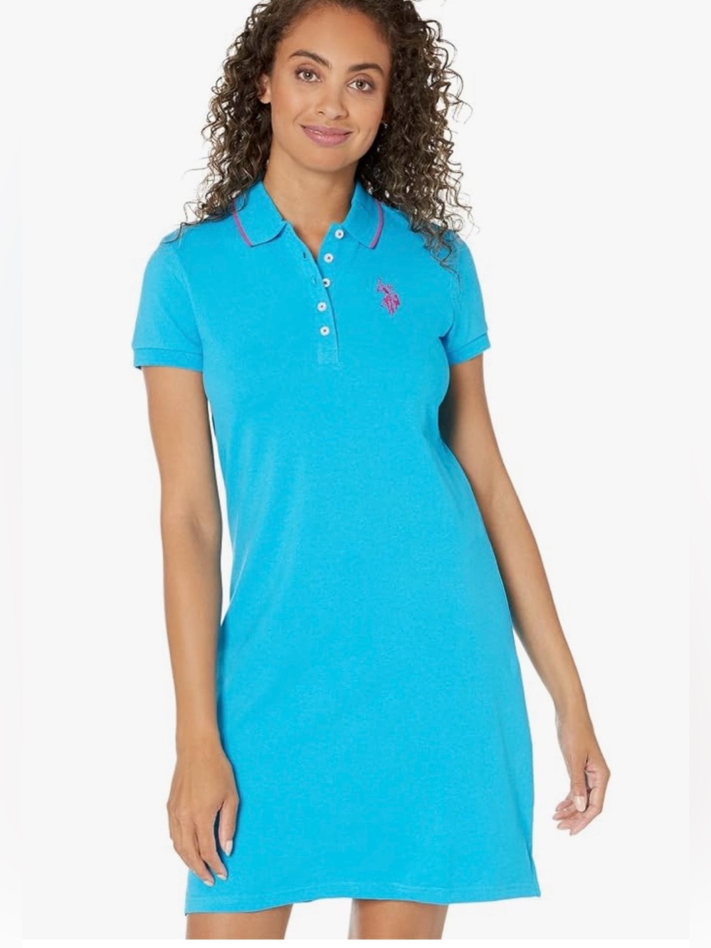 U.S. Polo Assn Triple Crown polo dress bright blue pink piping size Large